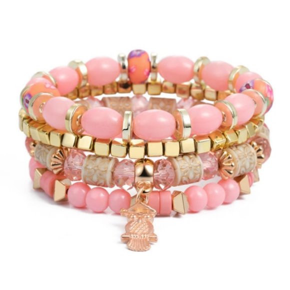 Jewelry - Pink Bohemia multi bracelet with the owl charm (scratch)